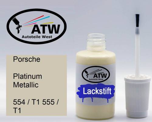 Porsche, Platinum Metallic, 554 / T1 555 / T1: 20ml Lackstift, von ATW Autoteile West.